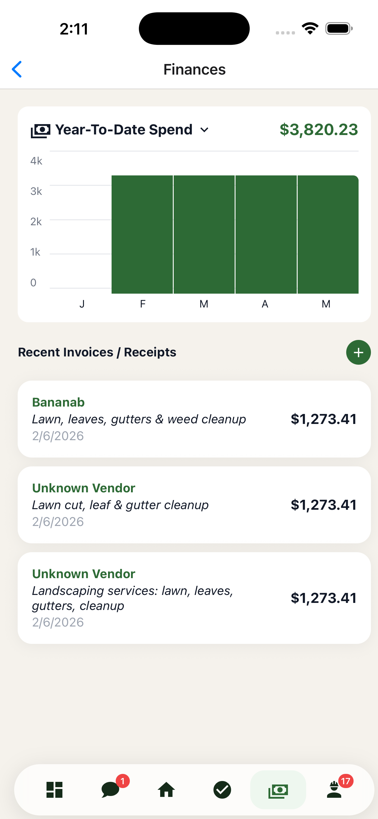 Latch finances screen